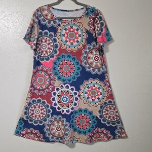 Colorful Mandala Print Women's Dress with Pockets